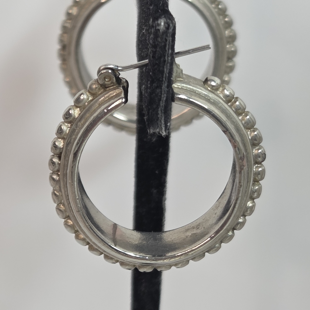 Olci Silver Tone 1in Hoop Pierced Earrings Dotted Chunky Thick Classic Staple